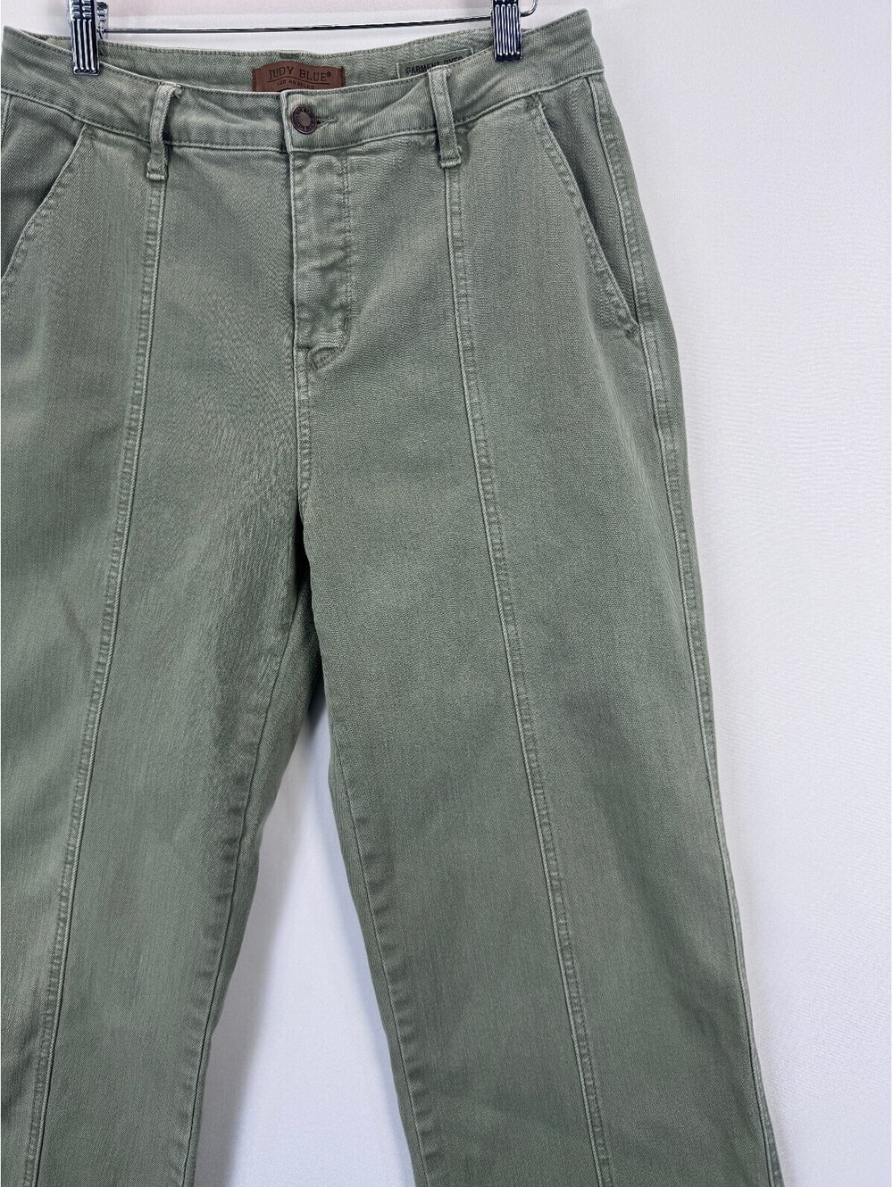 Judy Blue Green Raw Hem Pants Women 13/31 Casual Cottagecore Front Seam Relaxed - Picture 3 of 10